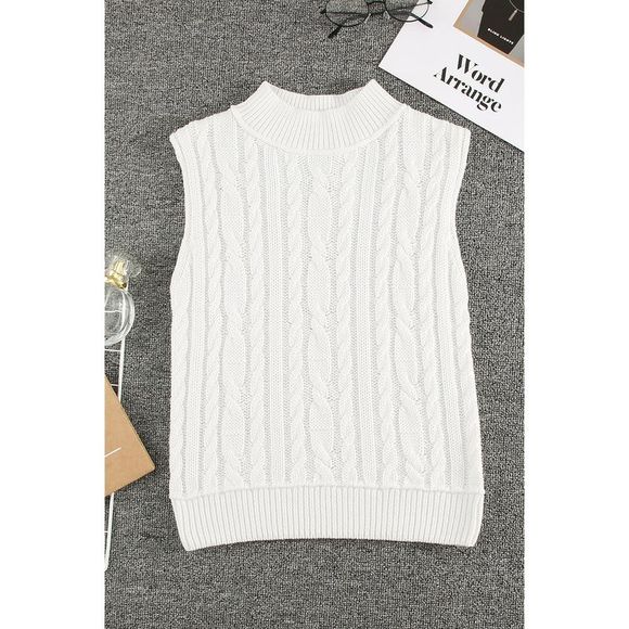 Azura Exchange  High Neck Cable Knit Sweater Vest - Picture 5 of 13